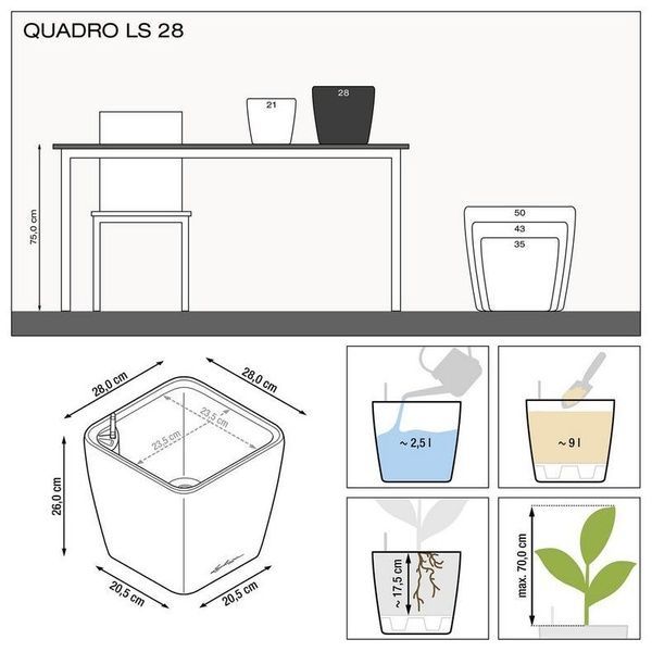 Ghiveci inteligent Lechuza Quadro Premium LS 28 pătrat 9 l 28 x 26 cm, Culoare Roșu 16147 foto