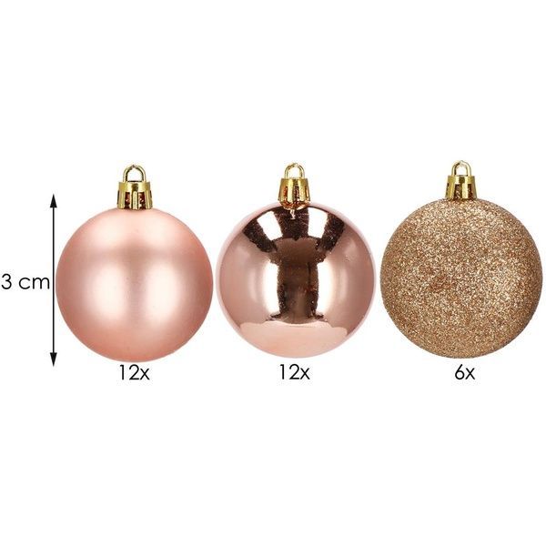 Set globuri de Craciun, 30 bucati, 3 modele, 3cm, roz auriu CA-0012 foto